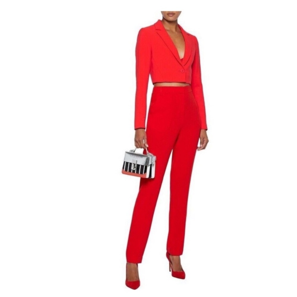 Alice + Olivia Bright Red Cropped Blazer & Trousers Suit